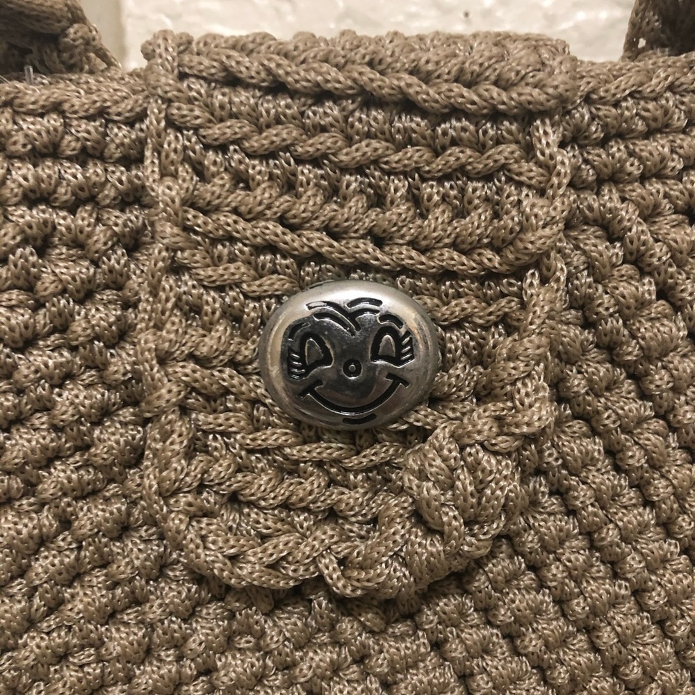 Knit Crossbody/Shoulder Tan Magnet Button Handbag - Picture 5 of 8